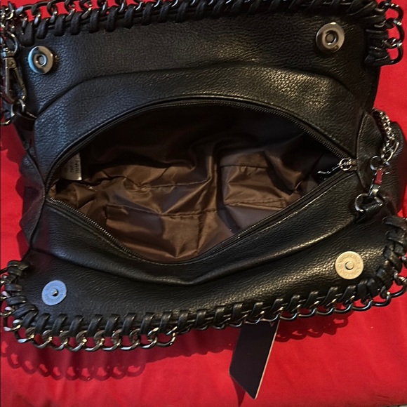 Black Shoulder Bag with Decorative Embellishments and Chain Strap - Picture 4 of 7